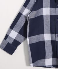 Camisa Infantil Estampada Xadrez Manga Longa Festa Junina Azul Marinho detalhe estampa