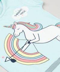Blusa-Infantil-Unicornio-com-Glitter-Manga-Curta-Decote-Redondo-em-Algodao---Sustentavel-Verde-Claro-9107641-Verde_Claro_3