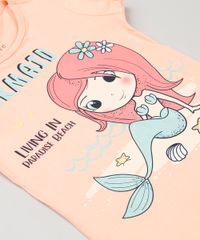 Blusa-Infantil-Sereia-com-Glitter-Manga-Curta-Decote-Redondo-em-Algodao---Sustentavel-Coral-9215953-Coral_3