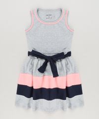 Vestido-Infantil-com-Laco-Sem-Manga-Decote-Redondo-em-Algodao---Sustentavel--Cinza-Mescla-9222070-Cinza_Mescla_1