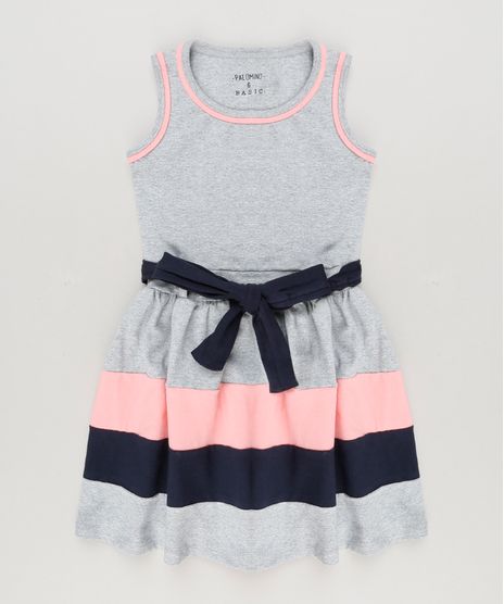 Vestido-Infantil-com-Laco-Sem-Manga-Decote-Redondo-em-Algodao---Sustentavel--Cinza-Mescla-9222070-Cinza_Mescla_1