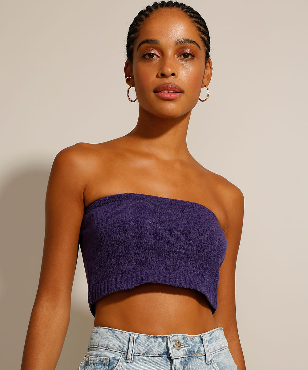 Top Faixa de Tricô Roxo