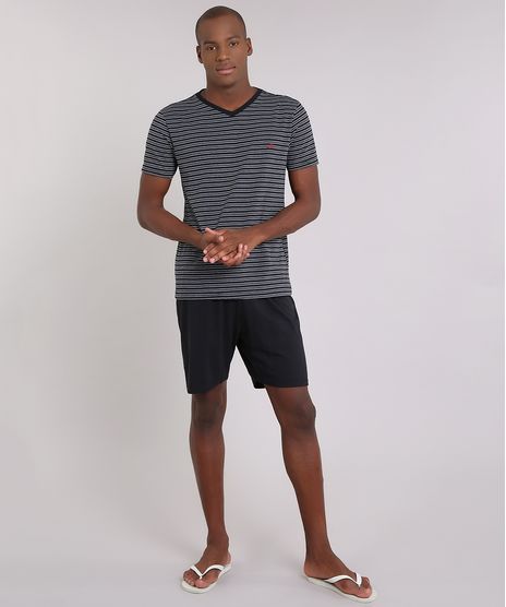 Pijama-Masculino-Listrado-Manga-Curta-Gola-V-Preto-8698151-Preto_1