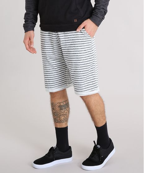 Bermuda-Masculina-Listrada-em-Moletom-com-Bolsos-Cinza-Mescla-Escuro-9069149-Cinza_Mescla_Escuro_1