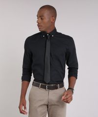 Kit-de-Camisa-Masculina-Comfort---Gravata-em-Jacquard-Preta-8581613-Preto_1