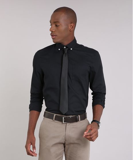 Kit-de-Camisa-Masculina-Comfort---Gravata-em-Jacquard-Preta-8581613-Preto_1
