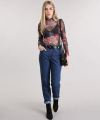Blusa-Feminina-em-Tule-Gola-Alta-Estampada-Floral-Manga-Longa-Preta-9132100-Preto_3