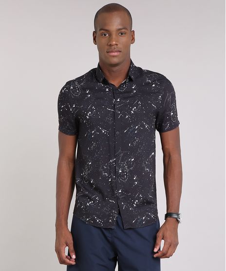 Camisa-Masculina-Estampada-de-Respingos-Manga-Curta-Preta-9170788-Preto_1