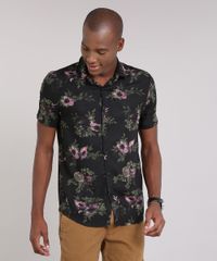 Camisa-Masculina-Estampada-Floral-Manga-Curta-Preta-9193695-Preto_1