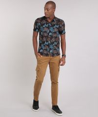 Camisa-Masculina-Estampada-de-Folhagem-Manga-Curta-Preta-9170780-Preto_3