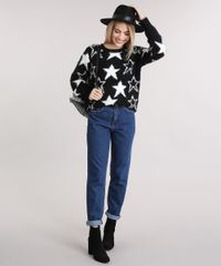 Sueter-Feminino-em-Trico-Felpudo-Estampado-de-Estrelas-Decote-Redondo-Manga-Longa-Preto-8891804-Preto_3