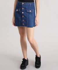 Saia-Jeans-Feminina-com-Botoes-Barra-Desfiada-Curta-Azul-Escura-9195861-Azul_Escura_1