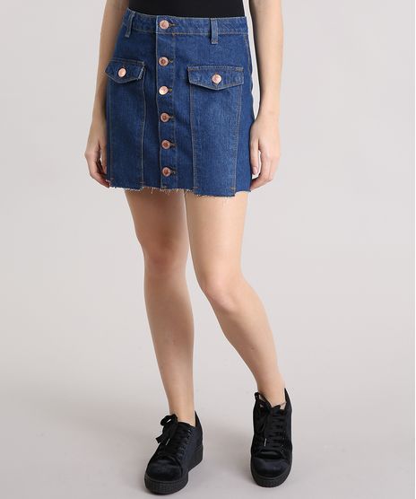 Saia-Jeans-Feminina-com-Botoes-Barra-Desfiada-Curta-Azul-Escura-9195861-Azul_Escura_1