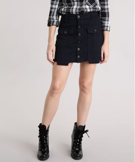 Saia-Jeans-Feminina-com-Botoes-Barra-Desfiada-Curta-Azul-Escura-9195862-Azul_Escura_1