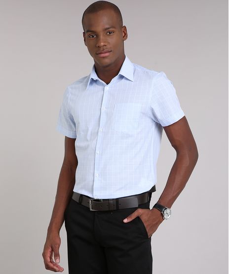 Camisa-Masculina-Comfort-Xadrez-Manga-Curta-Azul-Claro-9050779-Azul_Claro_1