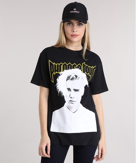 Blusa-Feminina--Purpose-Tour--Justin-Bieber-Manga-Curta-Decote-Redondo-em-Algodao---Sustentavel-Preta-9129702-Preto_1