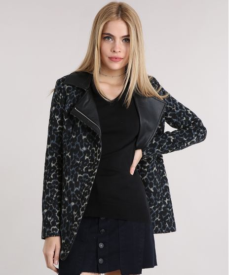 Casaco-Feminino-Estampado-Animal-Print-em-Feltro-com-Gola-Sintetica-Preto-8860304-Preto_1