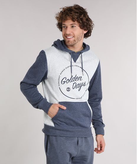 Blusao-Masculino-em-Moletom--Golden-Days--com-Capuz-Bolso-Canguru-Manga-Longa-Cinza-Mescla-Claro-8830981-Cinza_Mescla_Claro_1
