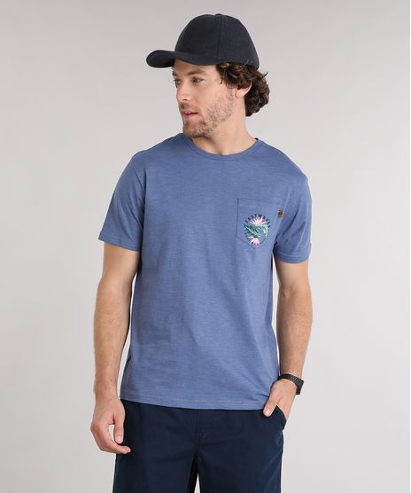 Camiseta-Masculina-com-Estampa-Floral-e-Bolso-Manga-Curta-Gola-Redonda-Azul-9125863-Azul_1
