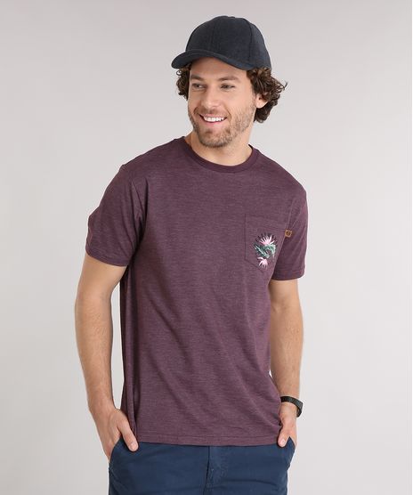 Camiseta-Masculina-com-Estampa-Floral-e-Bolso-Manga-Curta-Gola-Redonda-Vinho-9125863-Vinho_1