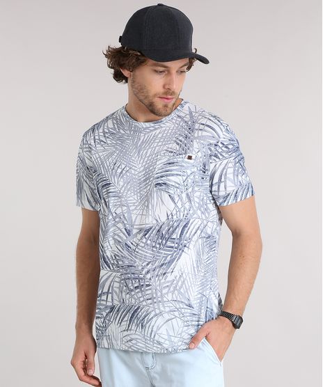 Camiseta-Masculina-Estampada-de-Folhagem-com-Bolso-Manga-Curta-Gola-Careca--Branca-8905743-Branco_1