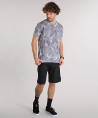Camiseta-Masculina-Estampada-de-Folhagem-com-Bolso-Manga-Curta-Gola-Careca--Cinza-Escura-9159639-Cinza_Escura_3