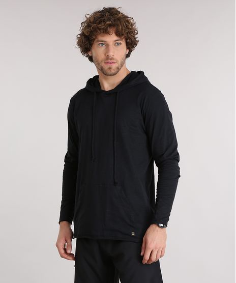 Camiseta-Masculina-em-Malha-Flame-Manga-Longa-com-Capuz-e-Bolso-Canguru-Preta-8854742-Preto_1
