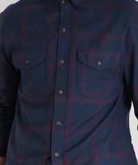 Camisa-Masculina-Xadrez-Manga-Longa-com-Bolsos--Azul-Marinho-9117427-Azul_Marinho_4