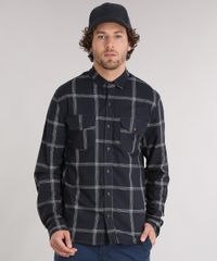 Camisa-Masculina-Xadrez-Manga-Longa-com-Bolsos--Chumbo-9117427-Chumbo_1