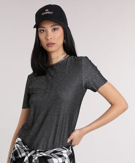 Blusa-Feminina-Assimetrica-com-Lurex-Prateado-e-Manga-Curta-Decote-Redondo-Preta-9133276-Preto_1