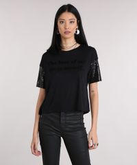 Blusa-Feminina--The-Love-of-My-Life-is-Myself--com-Mangas-Curtas-em-Paete-e-Decote-Redondo-Preta-9133069-Preto_1
