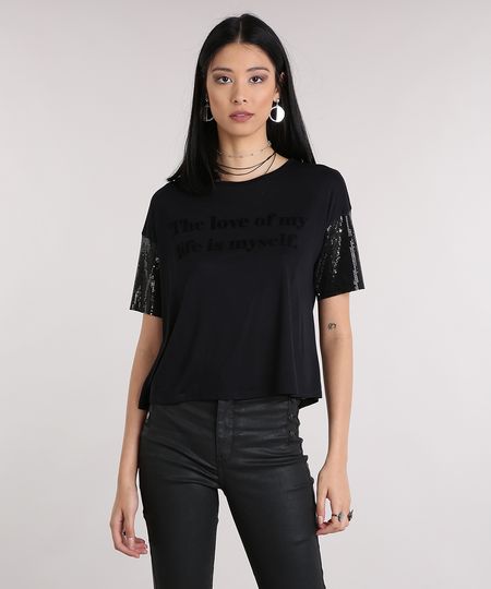 Blusa-Feminina--The-Love-of-My-Life-is-Myself--com-Mangas-Curtas-em-Paete-e-Decote-Redondo-Preta-9133069-Preto_1 Blusa-Feminina--The-Love-of-My-Life-is-Myself--com-Mangas-Curtas-em-Paete-e-Decote-Redondo-Preta-9133069-Preto_1