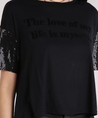 Blusa-Feminina--The-Love-of-My-Life-is-Myself--com-Mangas-Curtas-em-Paete-e-Decote-Redondo-Preta-9133069-Preto_4