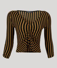 Blusa-Feminina-Cropped-Listrada-com-Franzidos-Decote-V-Manga-3-4-Preta-9218525-Preto_5 Blusa-Feminina-Cropped-Listrada-com-Franzidos-Decote-V-Manga-3-4-Preta-9218525-Preto_5