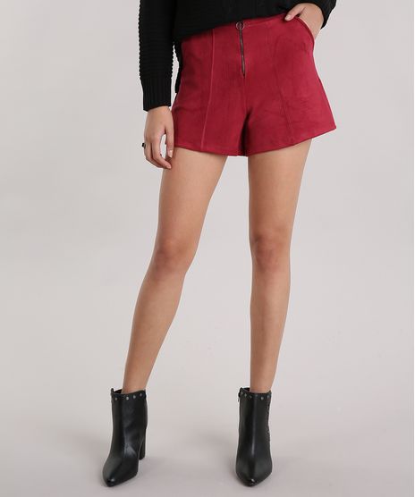 Short-Feminino-em-Suede-com-Ziper-Cintura-Alta-Frontal-e-Bolsos-Vinho-9163259-Vinho_1