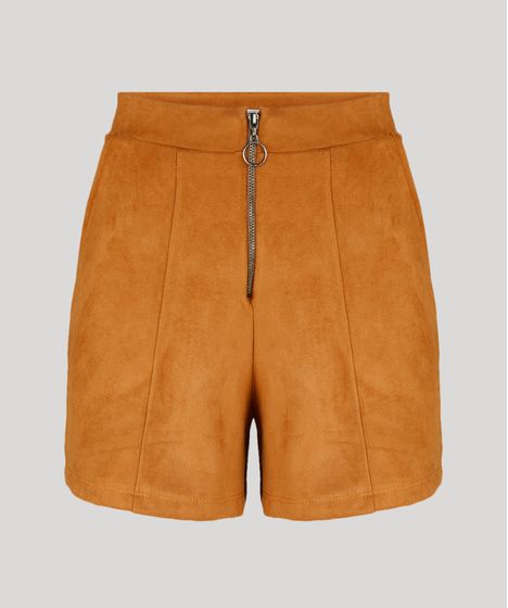 shorts suede cintura alta