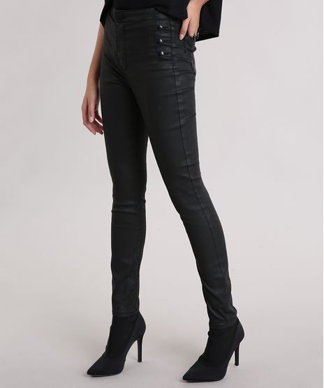 Calca-Feminina-Super-Skinny-Resinada-com-Botoes-Preta-9113403-Preto_1