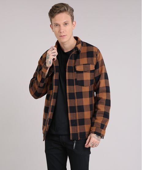 Jaqueta-Masculina-Xadrez-com-Bolsos-Caramelo-8883315-Caramelo_1