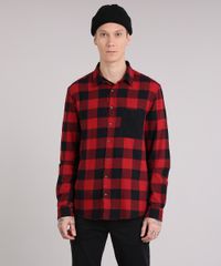Camisa-Masculina-Xadrez-em-Flanela-com-Bolso-Manga-Longa-Vermelha-8623400-Vermelho_1