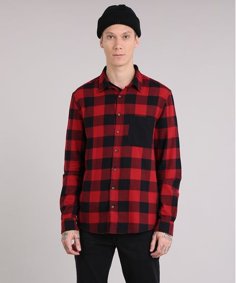 Camisa-Masculina-Xadrez-em-Flanela-com-Bolso-Manga-Longa-Vermelha-8623400-Vermelho_1