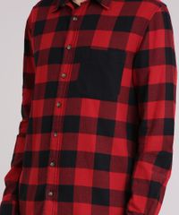 Camisa-Masculina-Xadrez-em-Flanela-com-Bolso-Manga-Longa-Vermelha-8623400-Vermelho_4