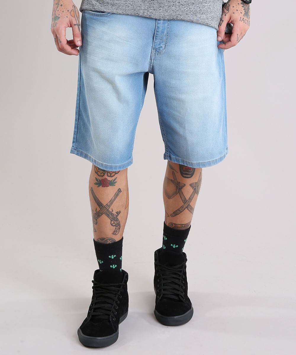 bermuda jeans azul claro masculina