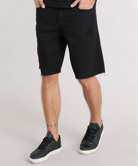 Bermuda-Masculina-Reta-com-Puidos-Preta-9075531-Preto_1