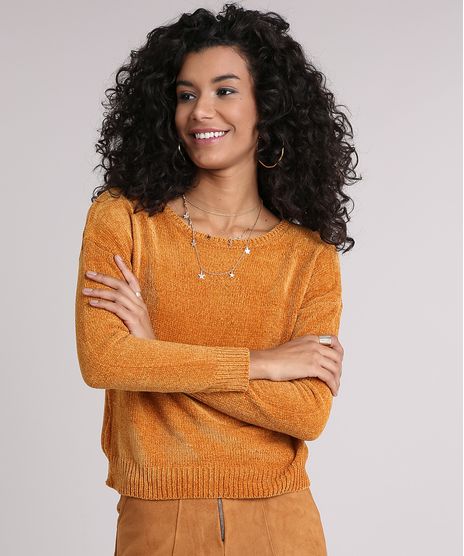 Sueter-Feminino-em-Trico-de-Chenille-Manga-Longa--Amarelo-8892824-Amarelo_1