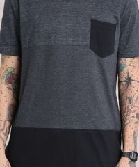 Camiseta-Masculina-Longa-com-Recorte-e-Bolso-Manga-Curta-Gola-Careca-Cinza-Mescla-Escuro-9153499-Cinza_Mescla_Escuro_4