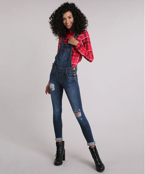 Macacao-Jeans-Feminino-Skinny-Destroyed-com-Bolsos-Azul-Escuro-9112675-Azul_Escuro_1