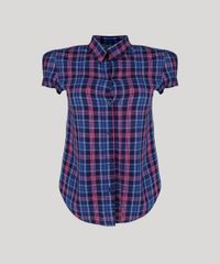 Camisa-Feminina-Xadrez-Manga-Curta-com-Franzido-Azul-Marinho-9102842-Azul_Marinho_5