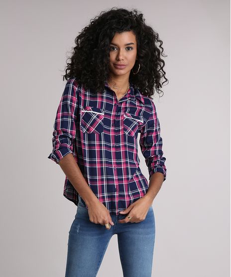 Camisa-Feminina-Xadrez-Manga-Longa-com-Renda-Azul-Marinho-9102851-Azul_Marinho_1