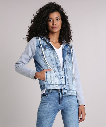 jaqueta jeans moletom feminina