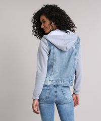 jaqueta jeans feminina com capuz de moletom